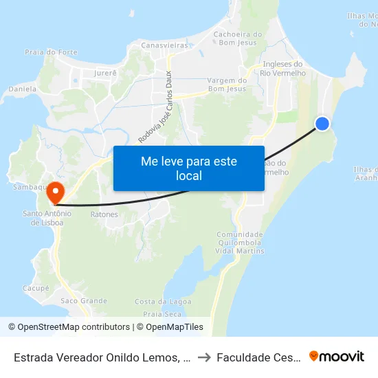 Estrada Vereador Onildo Lemos, 2505 to Faculdade Cesusc map