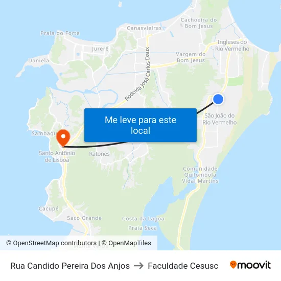 Rua Candido Pereira Dos Anjos to Faculdade Cesusc map