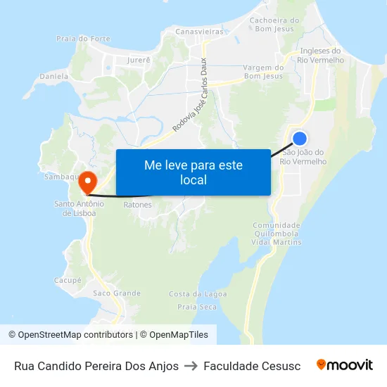 Rua Candido Pereira Dos Anjos to Faculdade Cesusc map