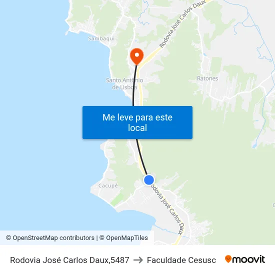 Rodovia José Carlos Daux,5487 to Faculdade Cesusc map