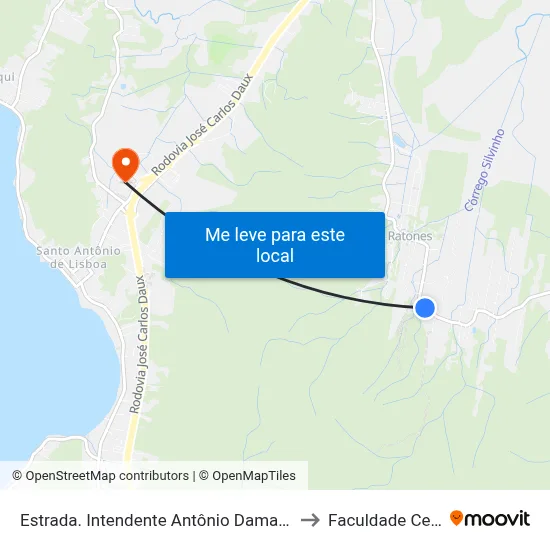 Estrada. Intendente Antônio Damasco, 3131 to Faculdade Cesusc map