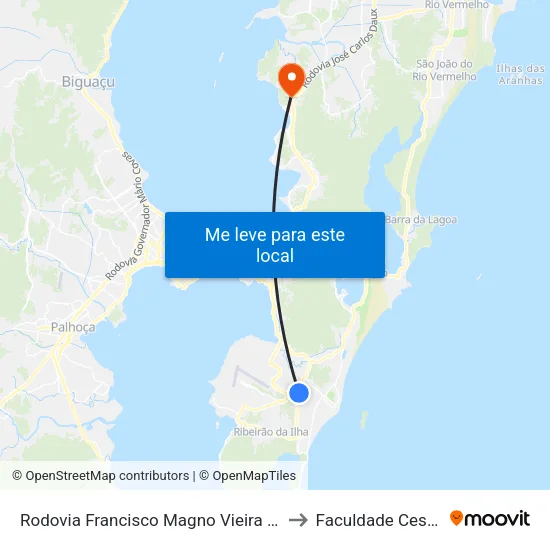 Rodovia Francisco Magno Vieira 2160 to Faculdade Cesusc map