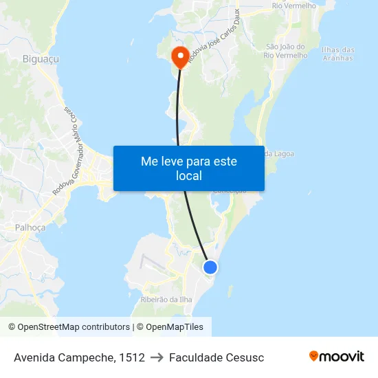 Avenida Campeche, 1512 to Faculdade Cesusc map