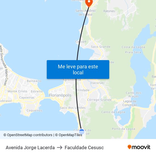 Avenida Jorge Lacerda to Faculdade Cesusc map