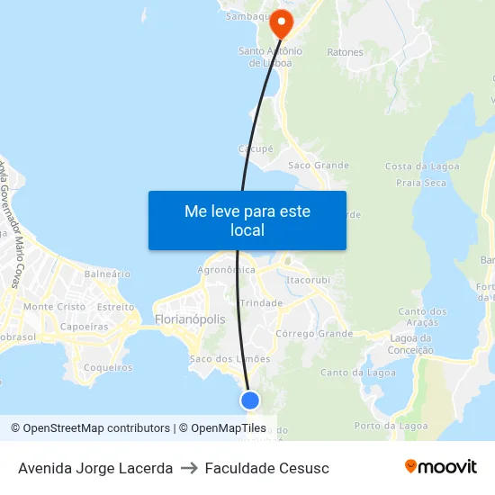 Avenida Jorge Lacerda to Faculdade Cesusc map