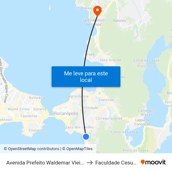 Avenida Prefeito Waldemar Vieira to Faculdade Cesusc map
