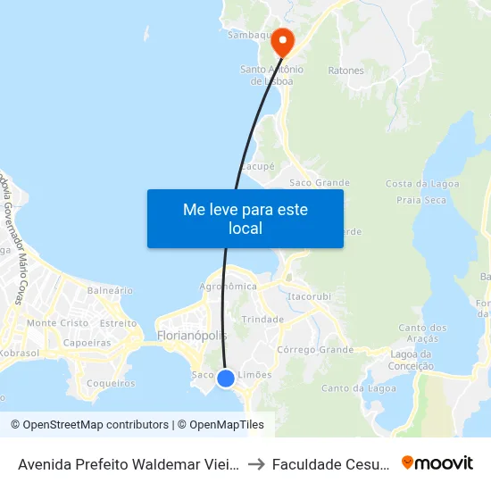 Avenida Prefeito Waldemar Vieira to Faculdade Cesusc map