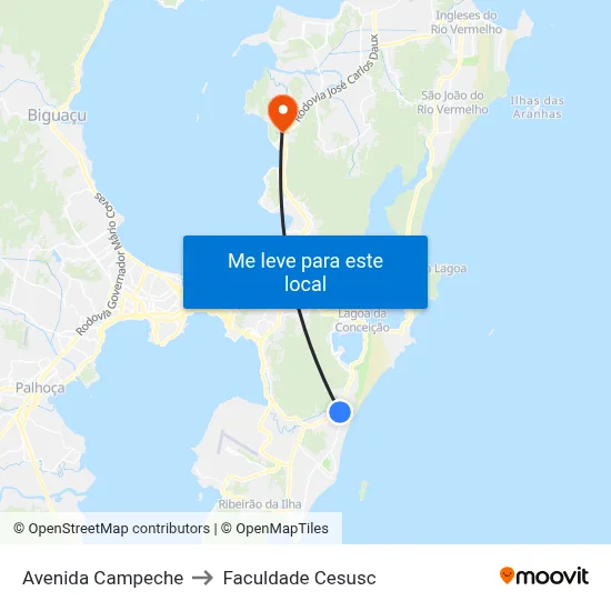 Avenida Campeche to Faculdade Cesusc map