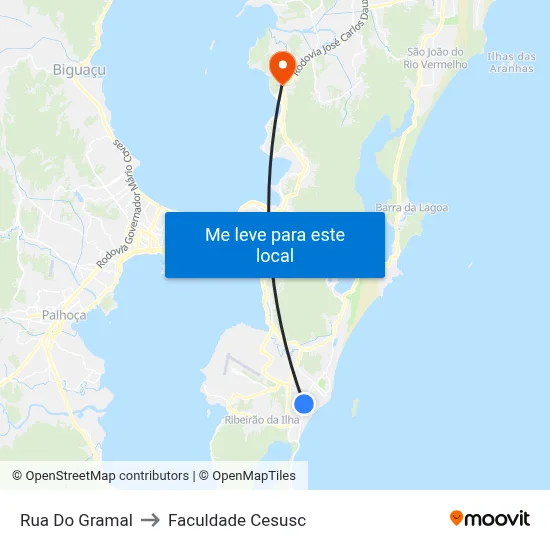 Rua Do Gramal to Faculdade Cesusc map