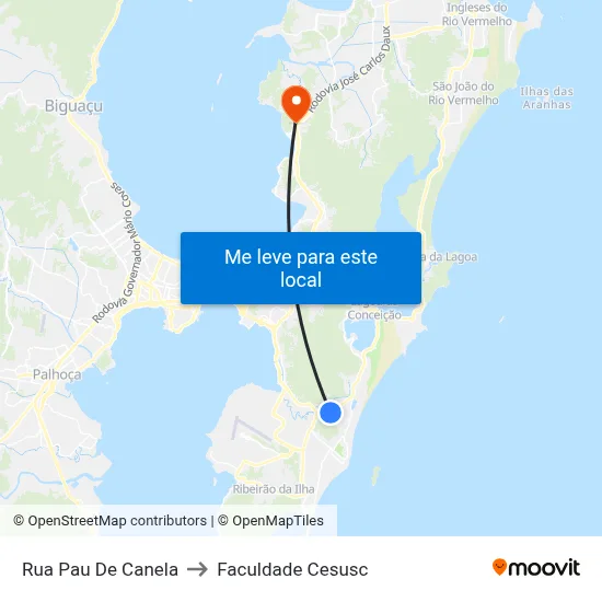 Rua Pau De Canela to Faculdade Cesusc map