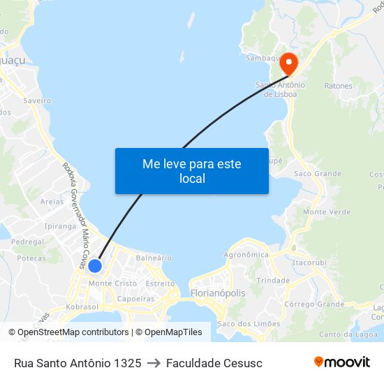 Rua Santo Antônio 1325 to Faculdade Cesusc map