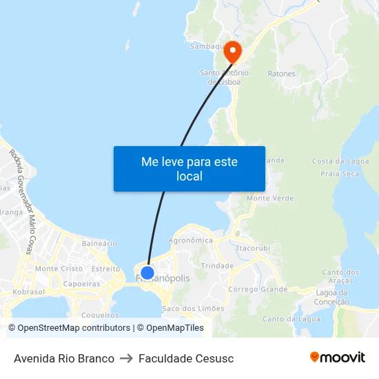 Avenida Rio Branco to Faculdade Cesusc map