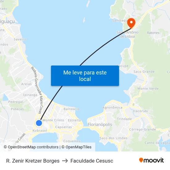R. Zenir Kretzer Borges to Faculdade Cesusc map