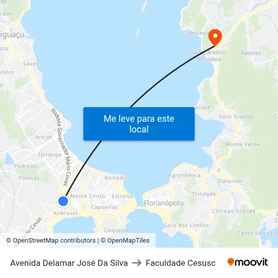 Avenida Delamar José Da Silva to Faculdade Cesusc map