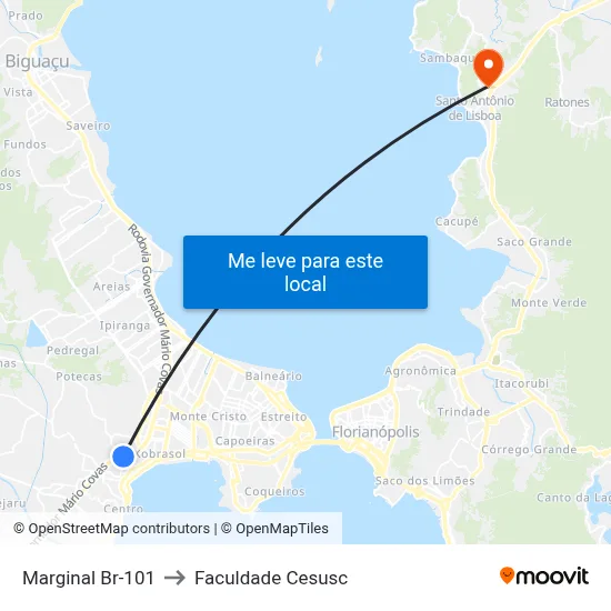 Marginal Br-101 to Faculdade Cesusc map