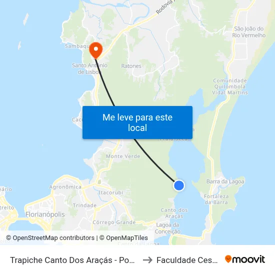 Trapiche Canto Dos Araçás - Ponto 3 to Faculdade Cesusc map