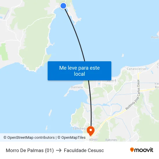 Morro De Palmas (01) to Faculdade Cesusc map