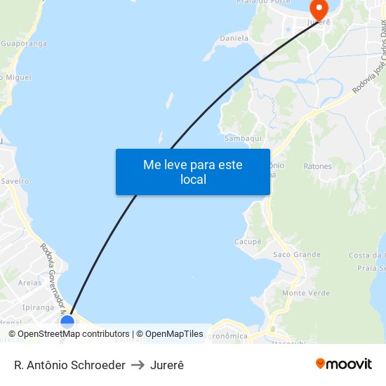 R. Antônio Schroeder to Jurerê map