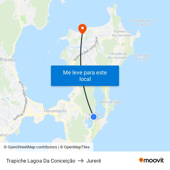 Trapiche Lagoa Da Conceição to Jurerê map