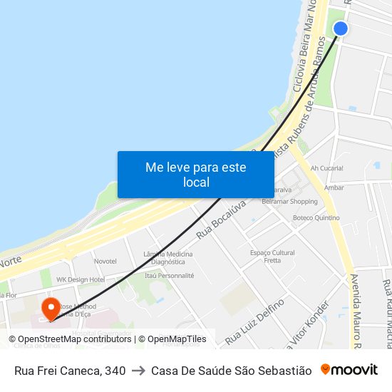 Rua Frei Caneca, 340 to Casa De Saúde São Sebastião map