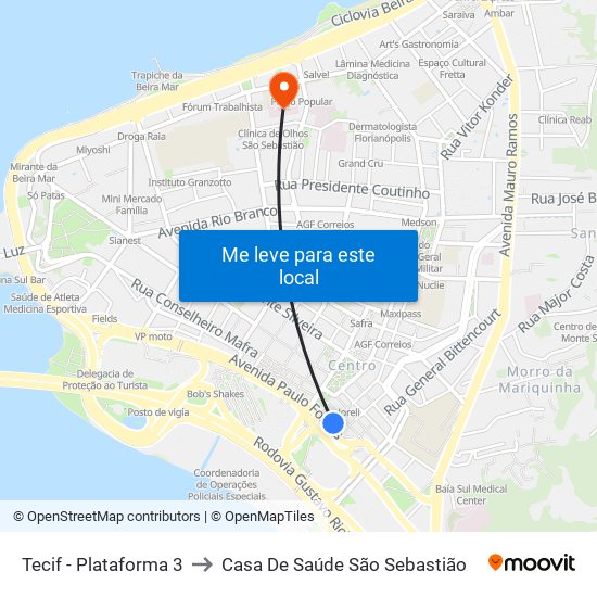 Tecif - Plataforma 3 to Casa De Saúde São Sebastião map