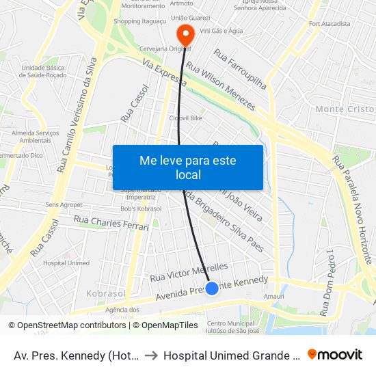 Av. Pres. Kennedy (Hotel Kennedy) to Hospital Unimed Grande Florianópolis map