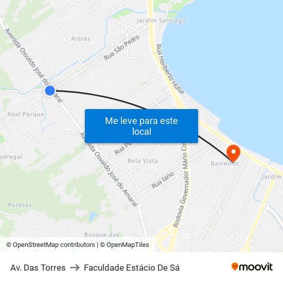 Av. Das Torres to Faculdade Estácio De Sá map