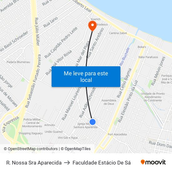 R. Nossa Sra Aparecida to Faculdade Estácio De Sá map