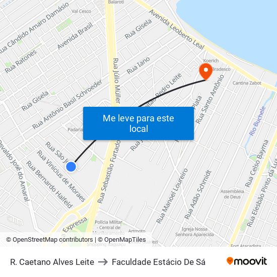 R. Caetano Alves Leite to Faculdade Estácio De Sá map