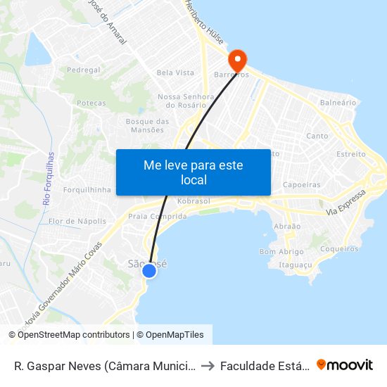 R. Gaspar Neves (Câmara Municipal De São José) to Faculdade Estácio De Sá map