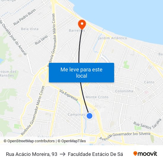 Rua Acácio Moreira, 93 to Faculdade Estácio De Sá map