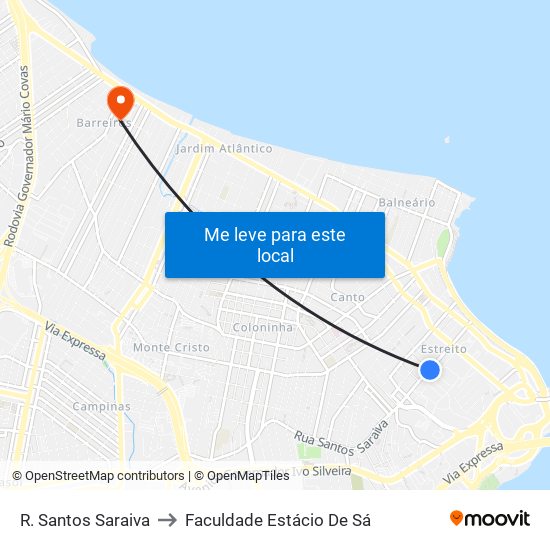 R. Santos Saraiva to Faculdade Estácio De Sá map