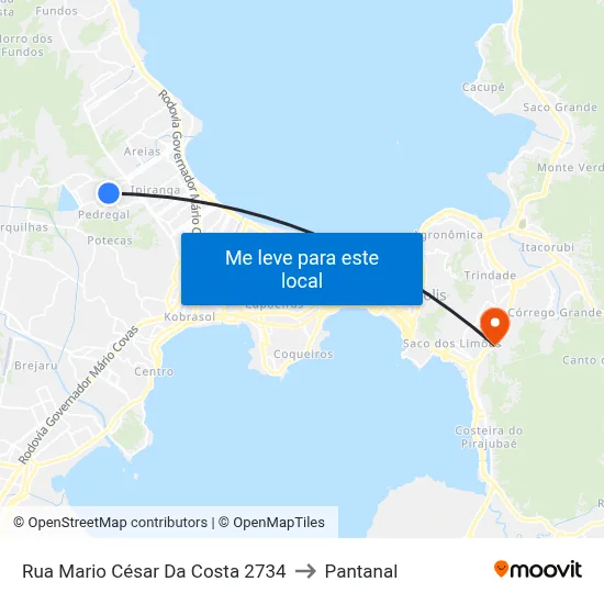 Rua Mario César Da Costa 2734 to Pantanal map