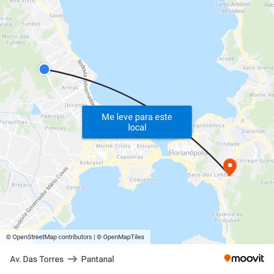 Av. Das Torres to Pantanal map