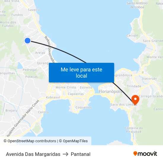 Avenida Das Margaridas to Pantanal map