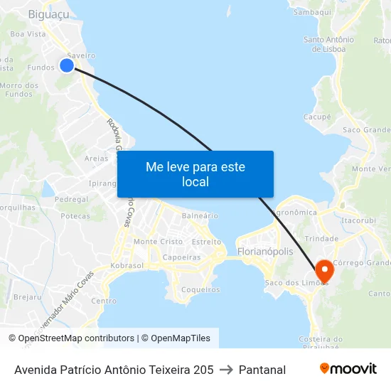 Avenida Patrício Antônio Teixeira 205 to Pantanal map