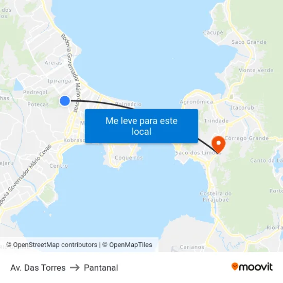 Av. Das Torres to Pantanal map