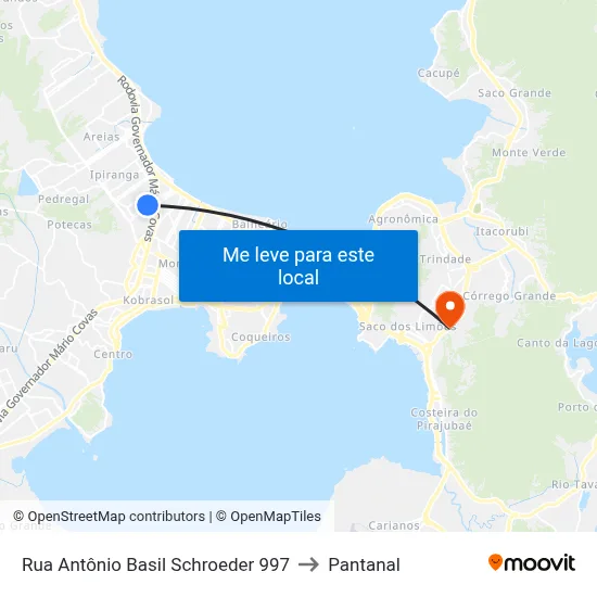 Rua Antônio Basil Schroeder 997 to Pantanal map