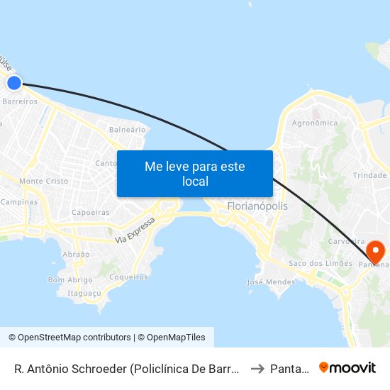 R. Antônio Schroeder (Policlínica De Barreiros) to Pantanal map
