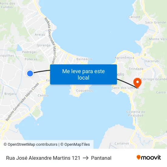 Rua José Alexandre Martins 121 to Pantanal map