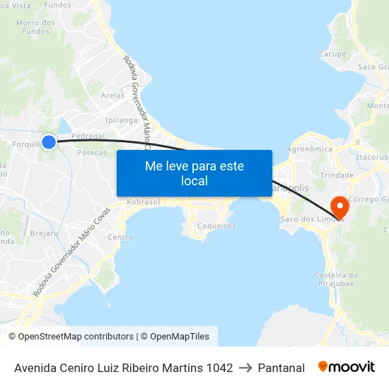 Avenida Ceniro Luiz Ribeiro Martins 1042 to Pantanal map