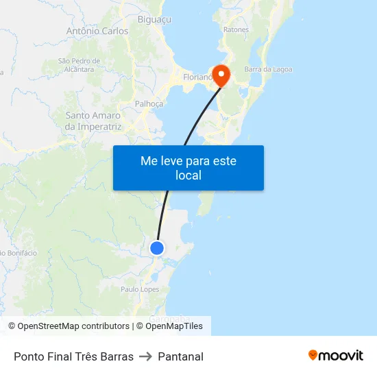 Ponto Final Três Barras to Pantanal map