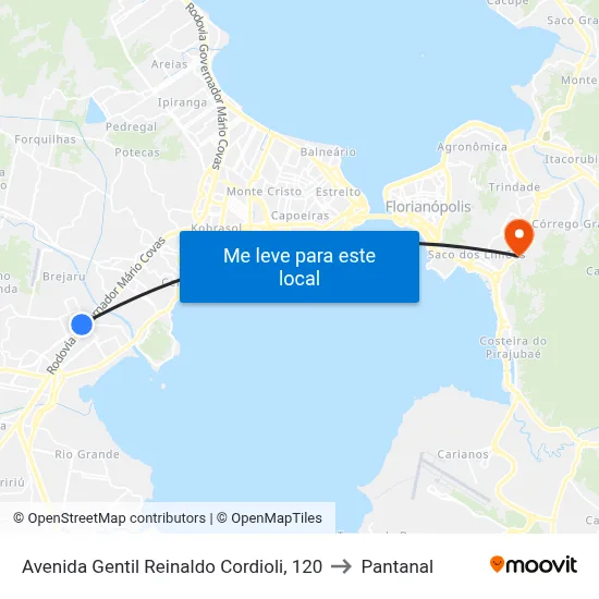 Avenida Gentil Reinaldo Cordioli, 120 to Pantanal map