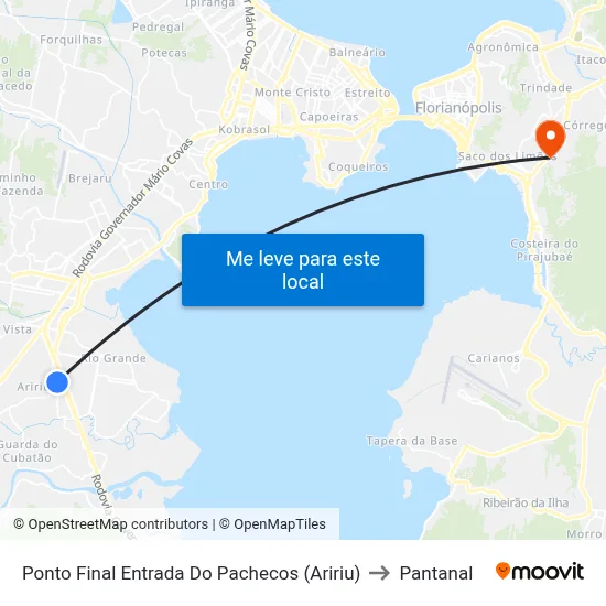 Ponto Final Entrada Do Pachecos (Aririu) to Pantanal map