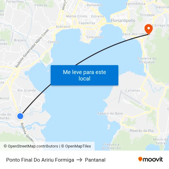 Ponto Final Do Aririu Formiga to Pantanal map