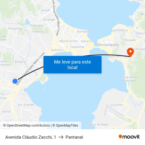 Avenida Cláudio Zacchi, 1 to Pantanal map