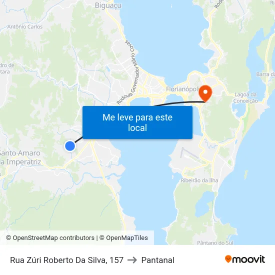 Rua Zúri Roberto Da Silva, 157 to Pantanal map