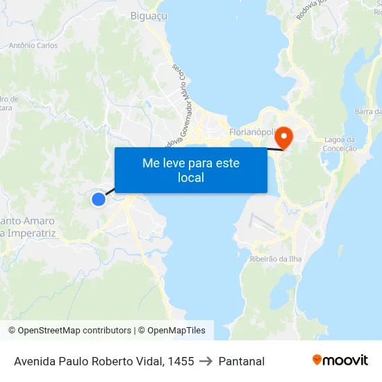 Avenida Paulo Roberto Vidal, 1455 to Pantanal map