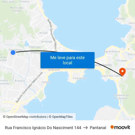 Rua Francisco Ignácio Do Nasciment 144 to Pantanal map