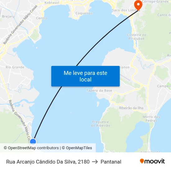 Rua Arcanjo Cândido Da Silva, 2180 to Pantanal map